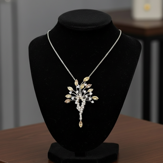 Natural Multi Color Diamond Platinum Necklace and Brooch