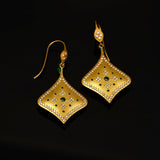 1990's Brush Finish Diamond and Emerald 18k Yellow Gold Earrings