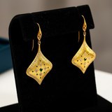 1990's Brush Finish Diamond and Emerald 18k Yellow Gold Earrings