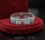 Custom Made Diamond Ruby Emerald Onyx Sapphire 18K White Gold Bracelet