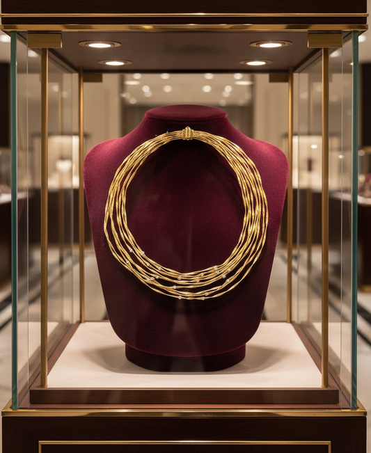 Italian Designer Marco Bicego "Marrakesh" 9 Strand 18K Yellow Gold and Diamond Necklace