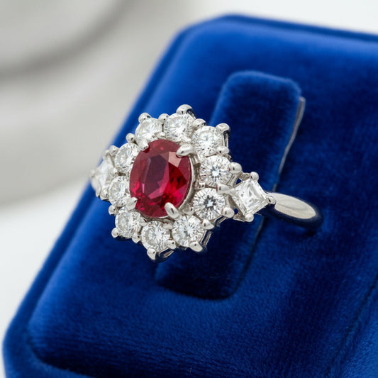 Estate Ruby Oval 1.06ct Diamond 0.89cttw Platinum Ring 15268