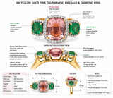 Modern Emerald Pink Tourmaline, Diamond 18K Yellow Gold Ring