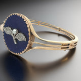 Estate Victorian Diamond , Natural Pearl , Blue Enamel Victorian 14K Gold Bangle 14730