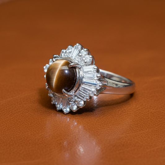 Cat's Eye Green Chrysoberyl & Diamond Platinum Ring