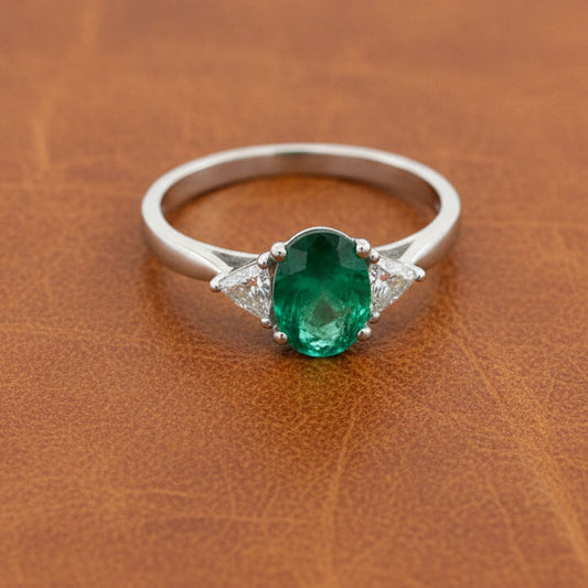 Effy Emerald and Diamond Platinum 3-Stone Ring