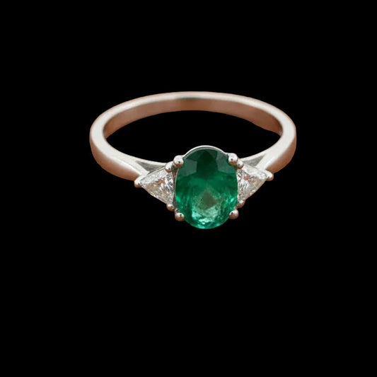 Effy Emerald and Diamond Platinum 3-Stone Ring
