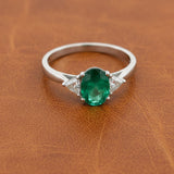 Effy Emerald and Diamond Platinum 3-Stone Ring