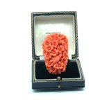 Natural Carved Coral and 14K Yellow Gold Italian Ring