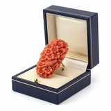 Natural Carved Coral and 14K Yellow Gold Italian Ring