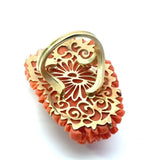 Natural Carved Coral and 14K Yellow Gold Italian Ring