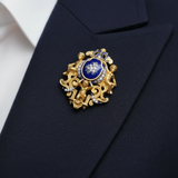 Austrian 1820 Georgian Blue Enamel and Rose Cut Diamond 18kt Yellow Gold Pendant/Brooch