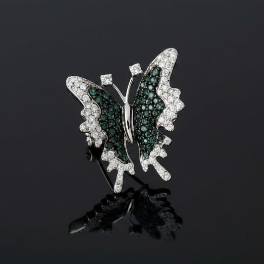 Color Change Alexandrite and Diamond 18K White Gold Butterfly Pendant/Brooch