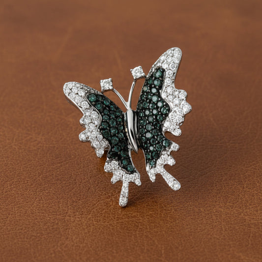 Color Change Alexandrite and Diamond 18K White Gold Butterfly Pendant/Brooch