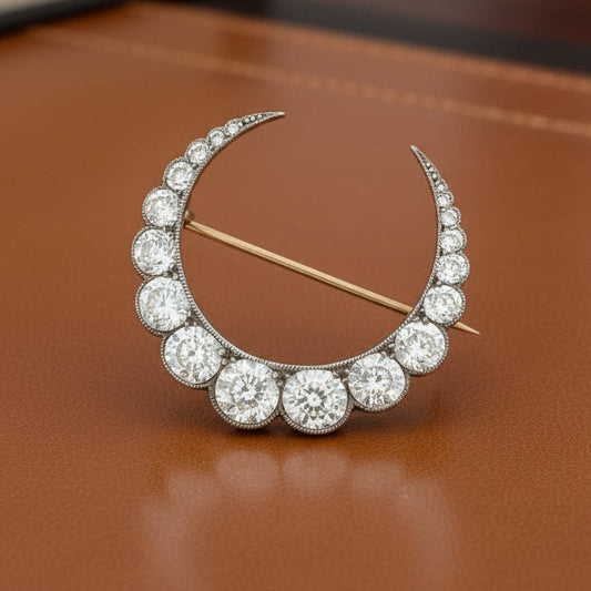 Victorian Crescent Moon 6.00 cttw Diamond Platinum/18K Yellow Gold Brooch