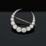 Victorian Crescent Moon Diamond Platinum/18K Yellow Gold Brooch