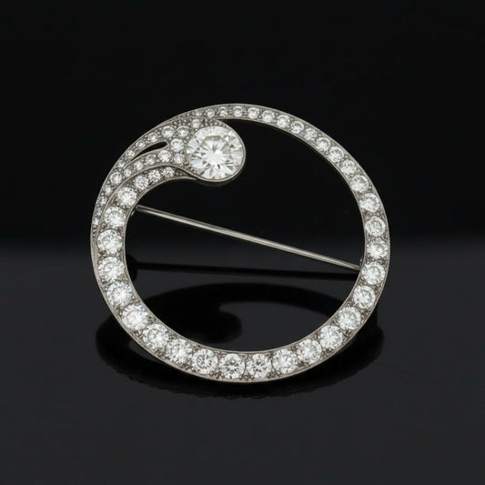 Art Deco Diamond Circle Platinum Brooch
