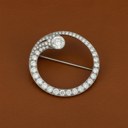 Art Deco Diamond Circle Platinum Brooch