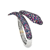 Roberto Coin Animalier Multi Color Sapphire and Diamond 18K White Gold Snake Bangle