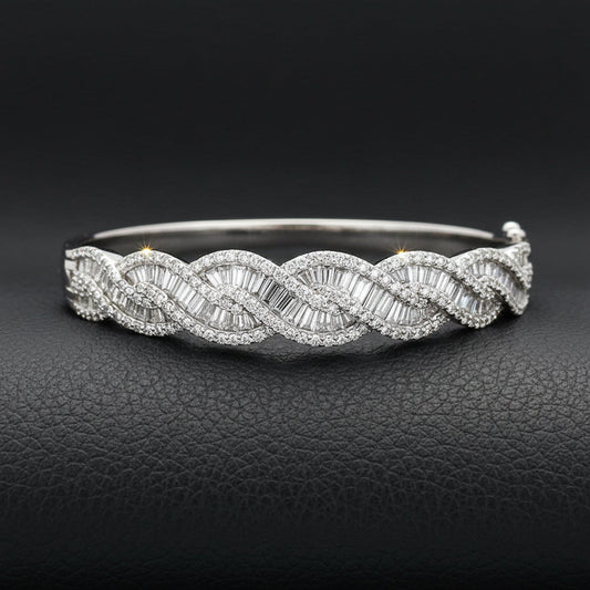 Designer 7.80cttw. Diamond 18K White Gold Bangle