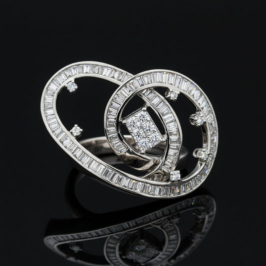 Designer Diamond Swirl 18K White Gold Ring