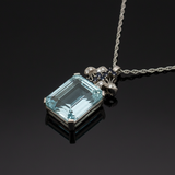 1950's 32ct Aquamarine, Diamond, Sapphire Platinum/14K White Gold Necklace