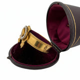 Victorian Natural Pearl and Blue Enamel 18K Yellow Gold Bangle with Original Box