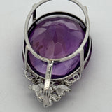 Custom Made 58.41ct Amethyst and Diamond 18K White Gold Pendant
