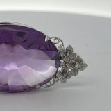 Custom Made 58.41ct Amethyst and Diamond 18K White Gold Pendant