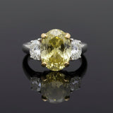 Natural Fancy Green Yellow 4.63ct Oval Center Diamond Platinum & 18K Yellow Gold Ring