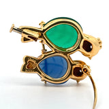 Cartier Paris 1989 Revival Love Birds Diamond and Chalcedony 18K Yellow Gold Pendant/Brooch