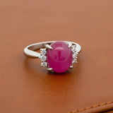 Mid Century Ruby and Diamond Platinum Ring