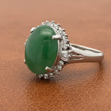 Mid Century Jade, DIamond Platinum Ring