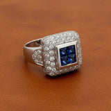Modern Designer Fine Sapphire and Diamond Platinum Ring