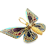 Mid Century 1950's "Plique A Jour" 18Kt Yellow Gold Articulating Wings Butterfly Brooch