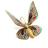 Mid Century 1950's "Plique A Jour" 18Kt Yellow Gold Articulating Wings Butterfly Brooch