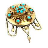 Victorian 1870's Turquoise and 14Kt Yellow Gold Pendant Brooch