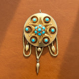 Victorian 1870's Turquoise and 14Kt Yellow Gold Pendant Brooch