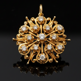 Mid Century Modern Old Mine Cut Diamond 14K Yellow Gold Brooch/Pendant