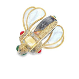 Italian Designer Orfaley - Modern 1970's Multi Stone 14K Yellow Gold Figural Brooch