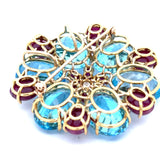 Italian-Modern 1980's 18K Yellow Gold, Blue Topaz, Ruby, Diamond Pendant/Brooch