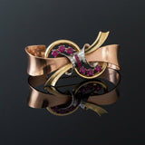 Retro 1940's 14K White, Rose and Yellow Gold, Ruby Diamond Box Brooch