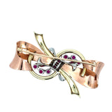 Retro 1940's 14K White, Rose and Yellow Gold, Ruby Diamond Box Brooch