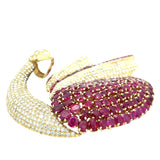 Modern 1980's 22.00cttw Ruby and 5.50 cttw Diamond 14Kt Yellow Gold Swan Pendant/Brooch