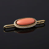 Victorian 1880 Natural Seed Pearls and Coral 14K Yellow Gold Brooch