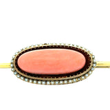 Victorian 1880 Natural Seed Pearls and Coral 14K Yellow Gold Brooch