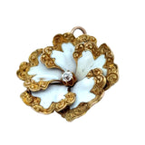 Edwardian 1905 14K Yellow Gold White Enamel and Diamond Pendant/Brooch