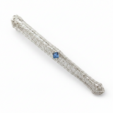 Art Deco 1920's Sapphire Filigree 14K White Gold Brooch