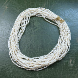 Modern Multi Strand Freshwater Pearl and Diamond 14kt Yellow & White Gold Necklace