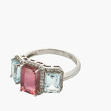 Modern Pink Tourmaline Aquamarine And Diamond 18kt White Gold Ring